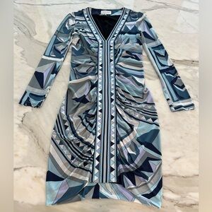EMILIO PUCCI BLUE MULTI PRINT LONG SLEEVE DRESS SIZE IT 42 / US 8 NWOTS!